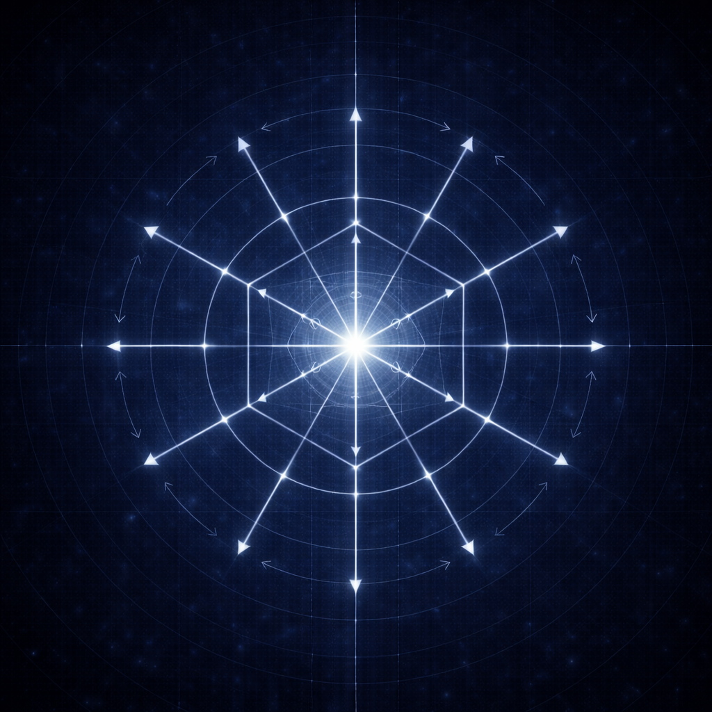 Diagram of the twelvefold dynamic order in the Merkaba Codex LUX representing directional axes of movement within a structured relational field